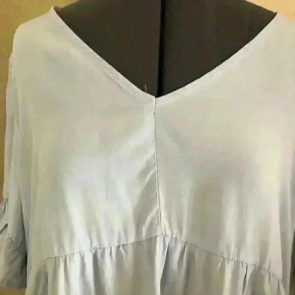 White Birch Light Blue Flared Loose Top Womens Medium - Picture 3 of 7